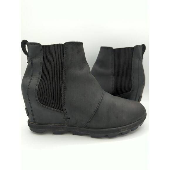 SOREL Joan of Arctic Wedge II Chelsea Boot Black Leather Waterproof Women Bootie - Picture 3 of 10